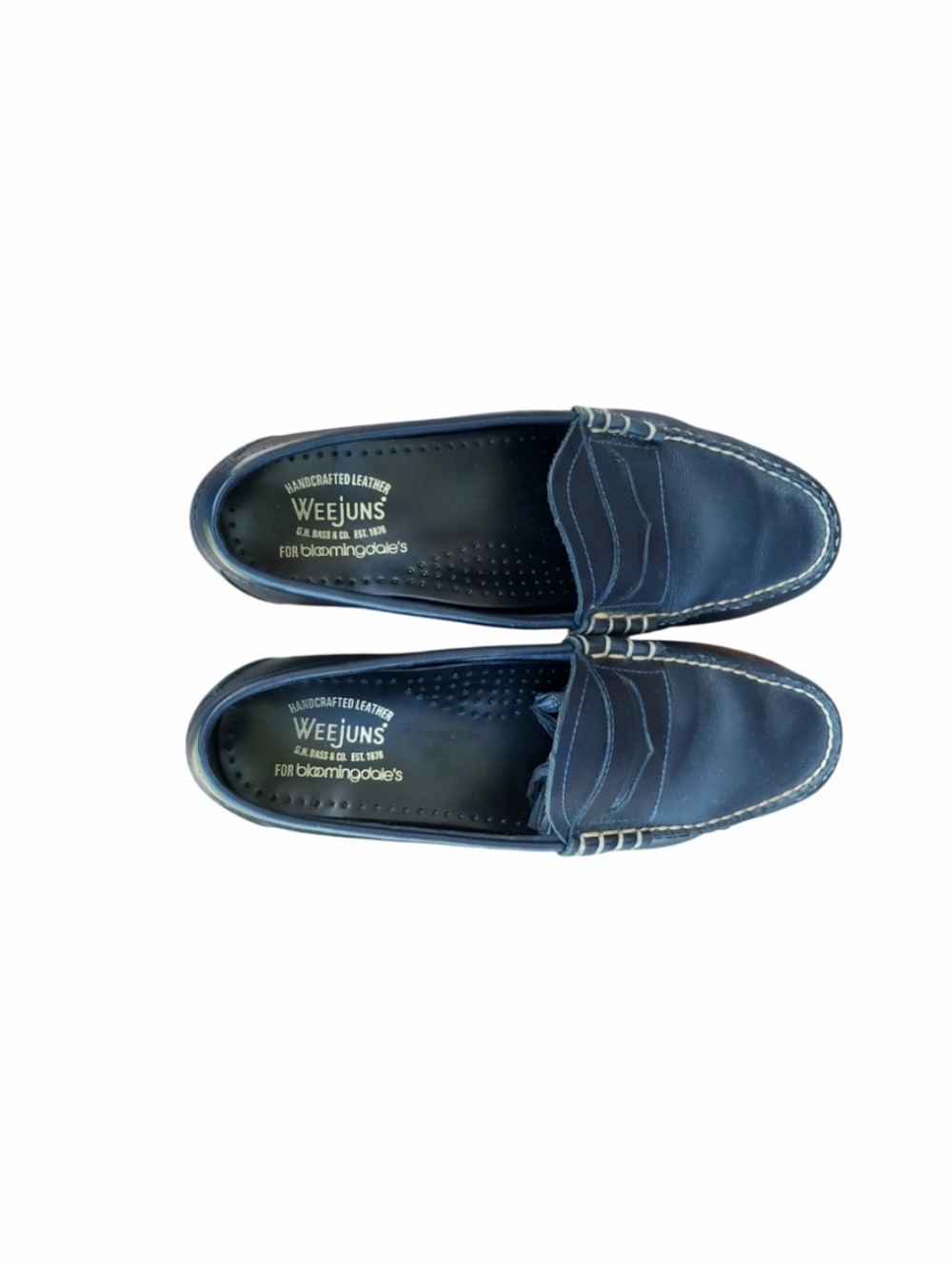 Bass Weejuns Navy Blue Leather Slip On Boat Penny Loafer Casual Shoe Men 10 GH - Picture 4 of 11